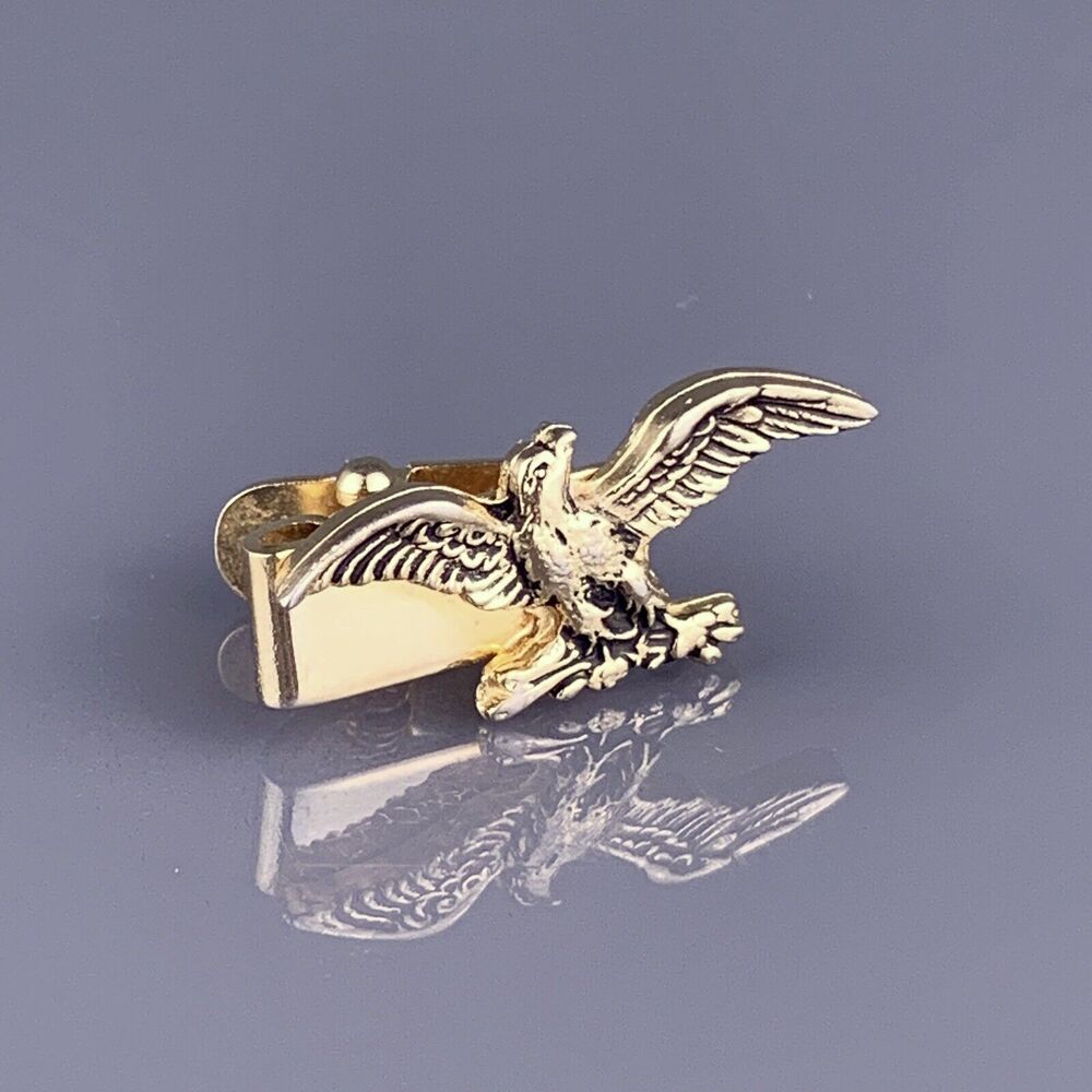 Tiny Eagle USA Tie Clip Bar Gold Tone Patriotic Kids Skinny Briar Vintage